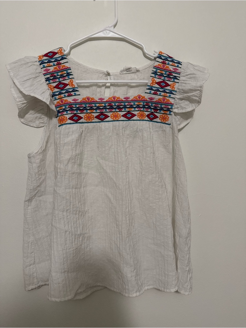 mine White Tunic Top with Multicolor Embroidered Yoke